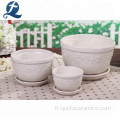 Lot de 3 pots de fleurs en relief en céramique